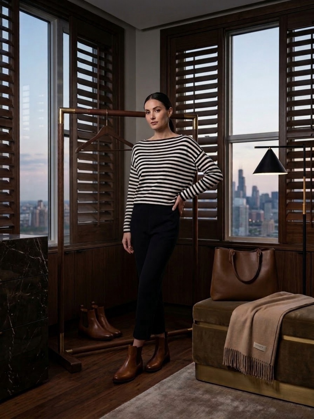 Universal Thread Black & White Striped Boatneck Sweater